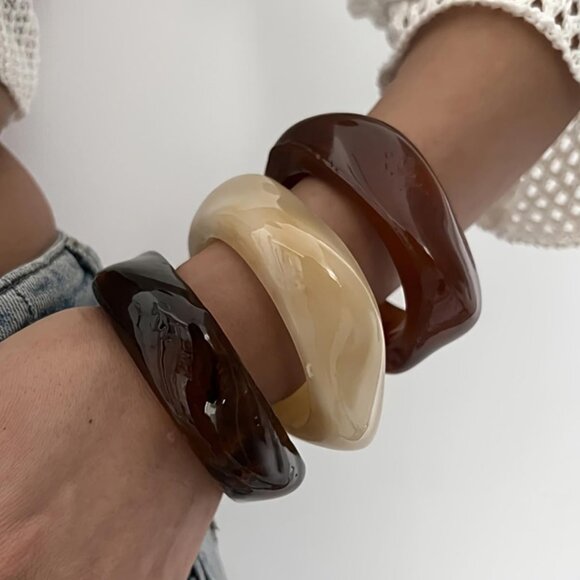 3Pcs Acrylic Bracelets Set Wide Chunky Resin Bangles Unique Jewelry for Women - Picture 4 of 7